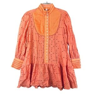 ROIII Dress Eyelet Lace Button Down Long Sleeve Cotton Boho Cottagecore Size XL